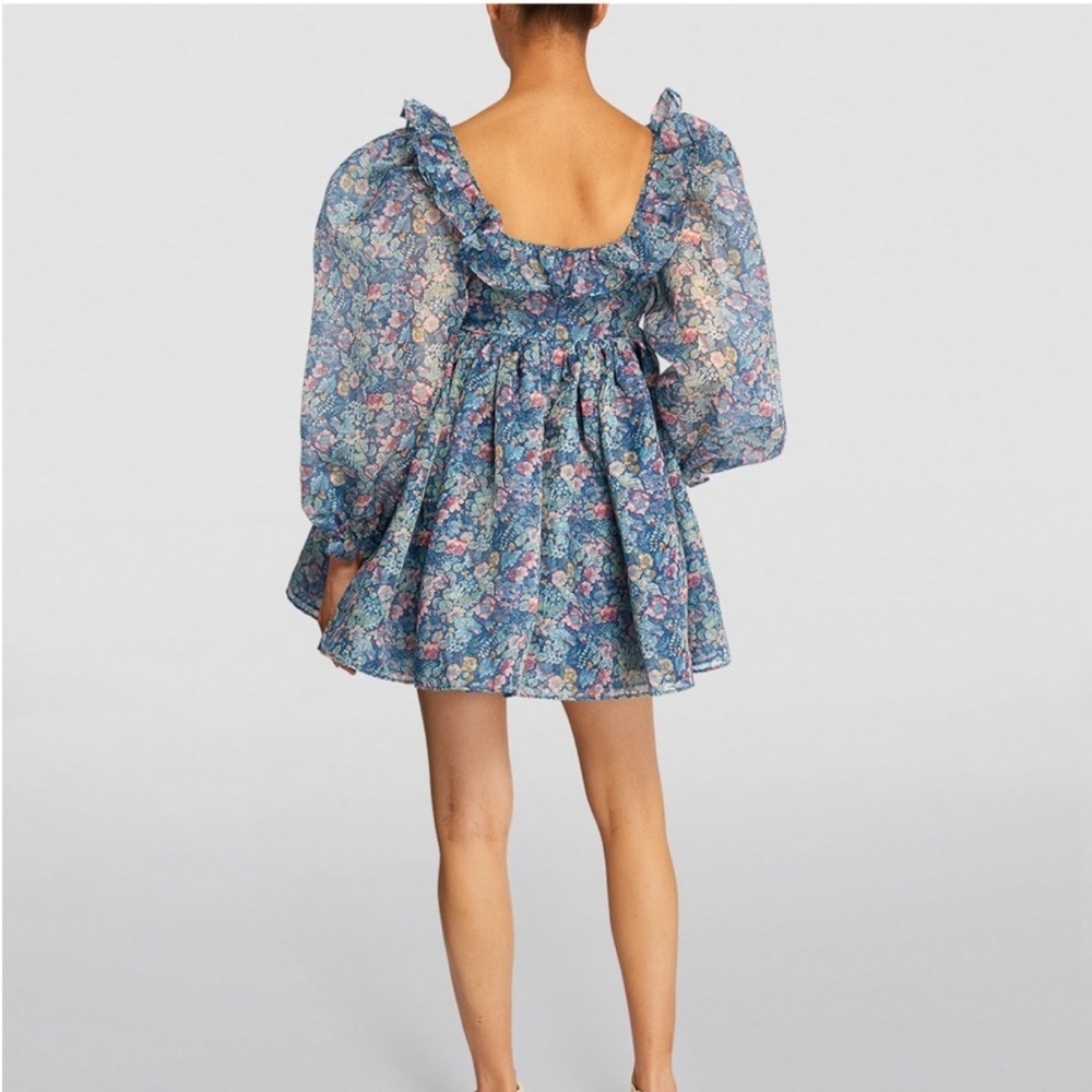 NWOT Selkie Mayfair Secret Garden Puff Sleeve Blue Floral Mini Dress Size XL - Picture 8 of 16